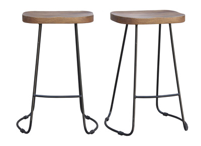 Tabourets de bar bois manguier massif et m&eacute;tal 65 cm (lot de 2) RUNKO