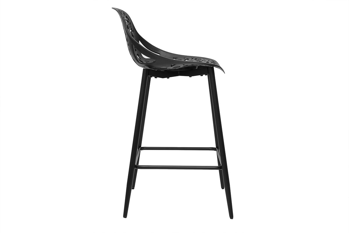Tabouret de bar noir BAROCCA, motif baroque, vue de c�t�.