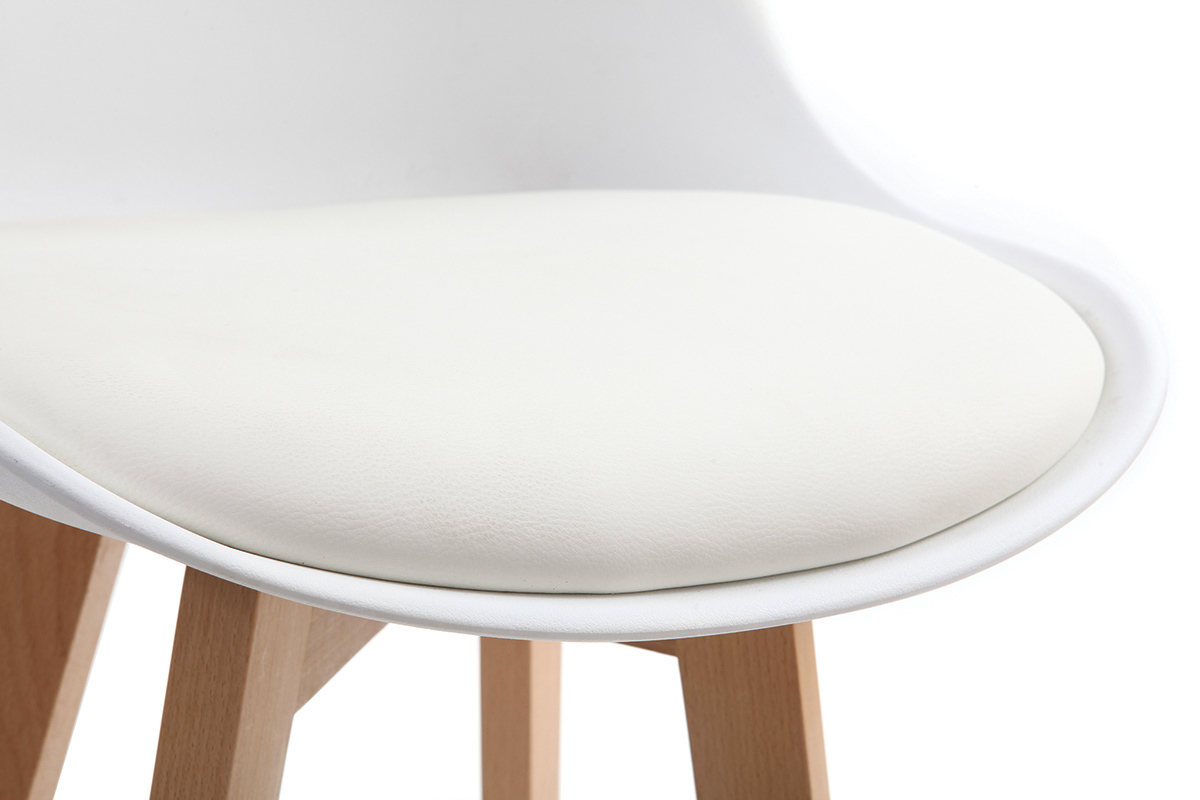 Tabourets de bar design blanc et bois H65.5 cm (lot de 2) PAULINE