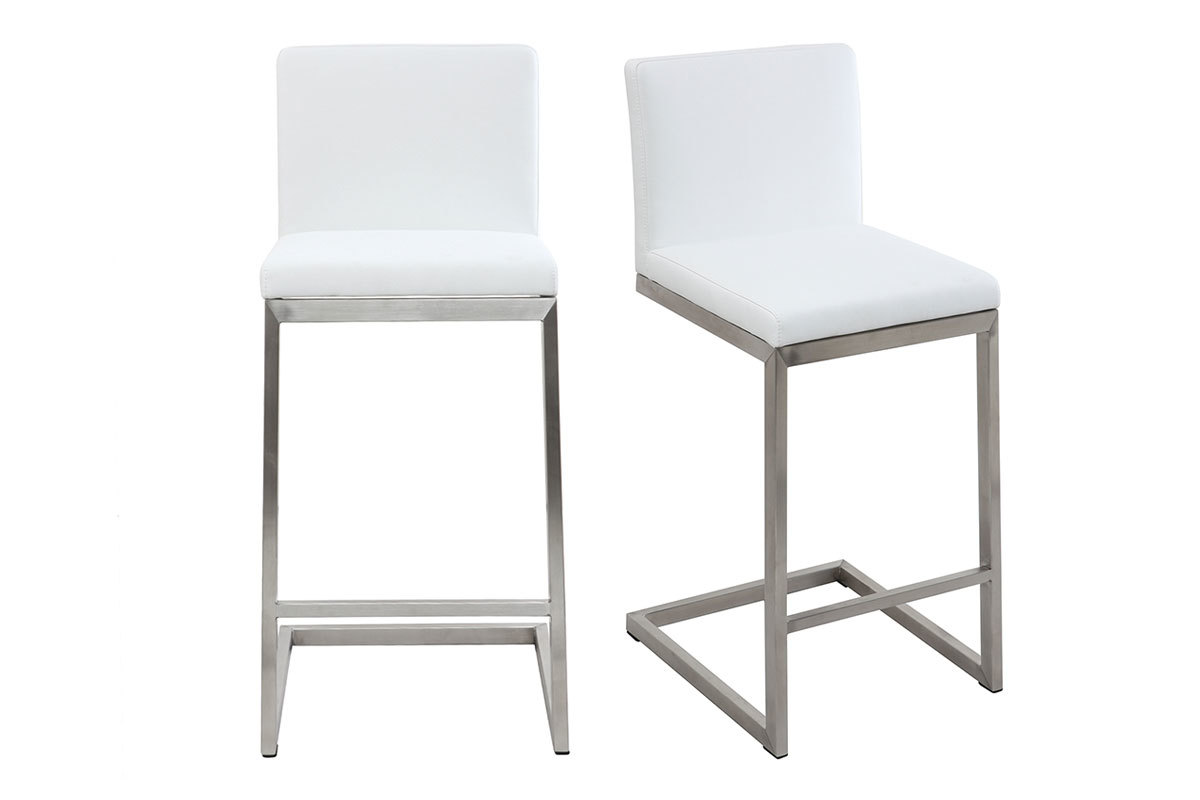 Tabourets de bar design blancs avec pieds m�tal H66 cm (lot de 2) STELLAR