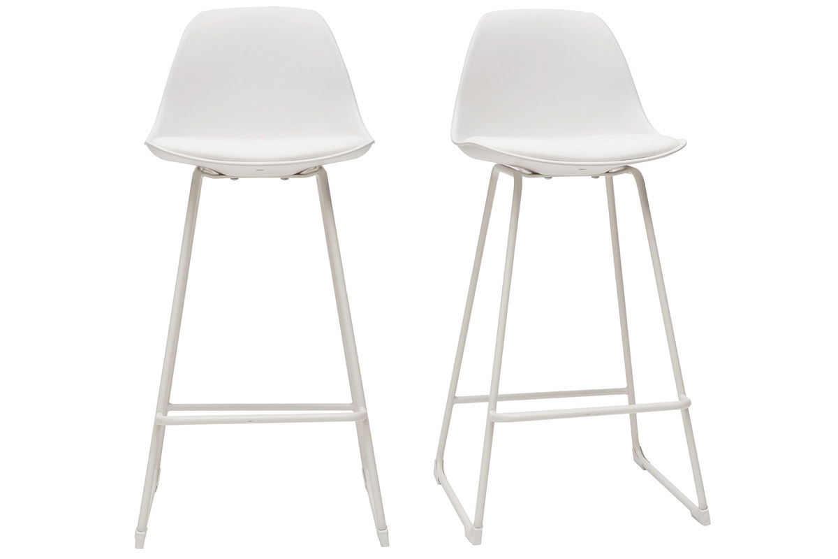 Tabourets de bar design blancs pieds m�tal 66 cm (lot de 2) FRANZ
