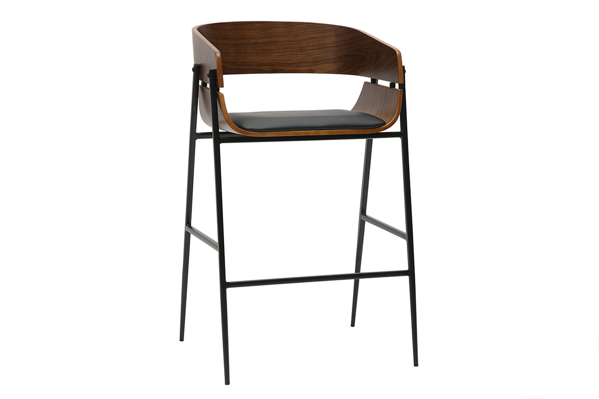Tabouret de bar en bois fonc� et m�tal noir de style contemporain WESS.