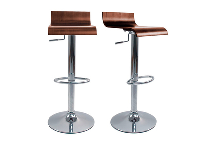 Tabourets de bar design bois fonc&eacute; noyer et acier chrom&eacute; (lot de 2) SURF V2
