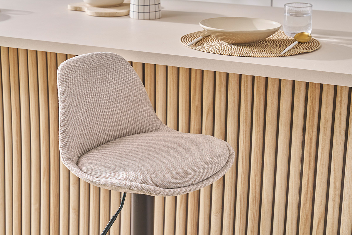 Tabourets de bar design en tissu effet velours textur� beige (lot de 2) STEEVY