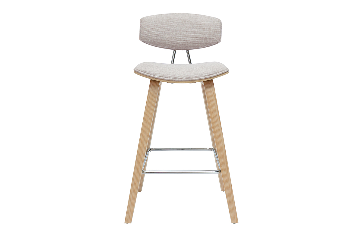 Tabourets de bar design en tissu effet velours textur� beige et bois clair H69 cm (lot de 2) VASCO