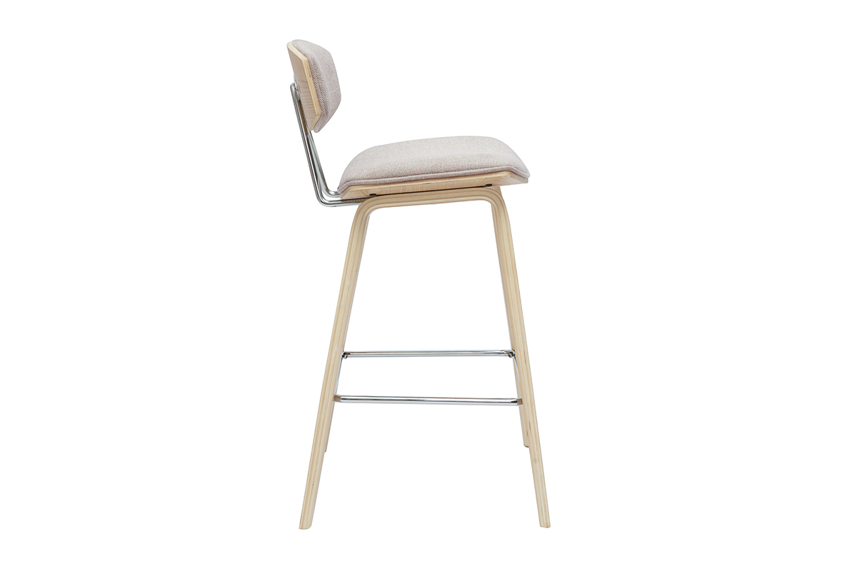 Tabourets de bar design en tissu effet velours textur� beige et bois clair H69 cm (lot de 2) VASCO
