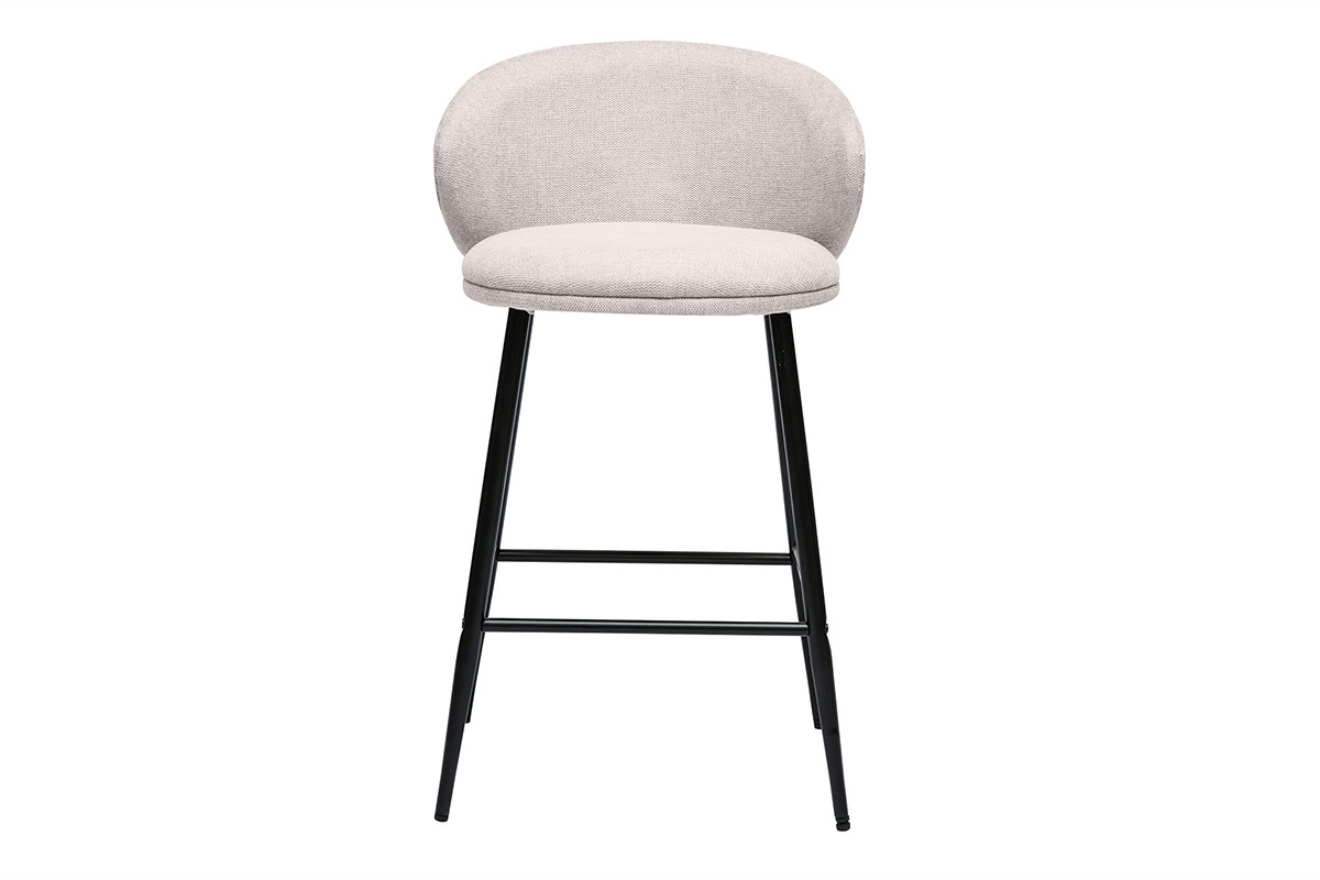 Tabourets de bar design en tissu effet velours textur� beige et m�tal noir (lot de 2) ROSALIE
