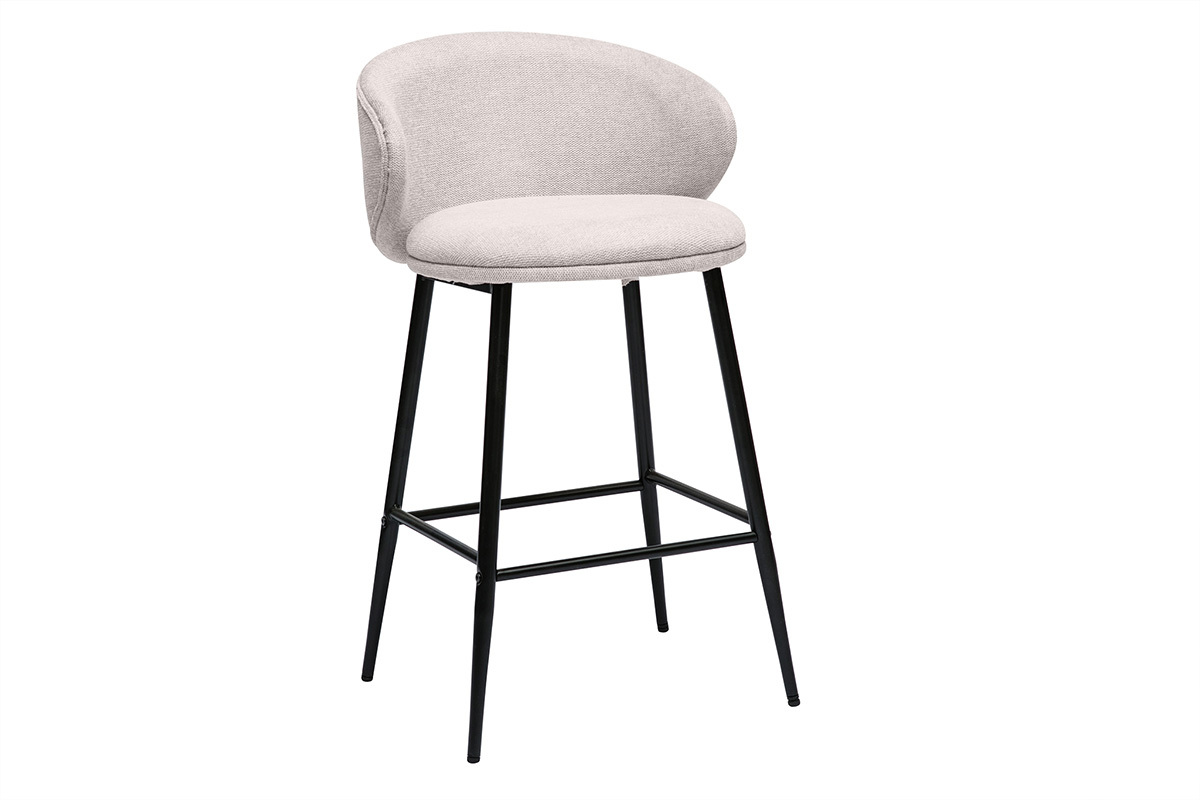 Tabourets de bar design en tissu effet velours textur� beige et m�tal noir (lot de 2) ROSALIE