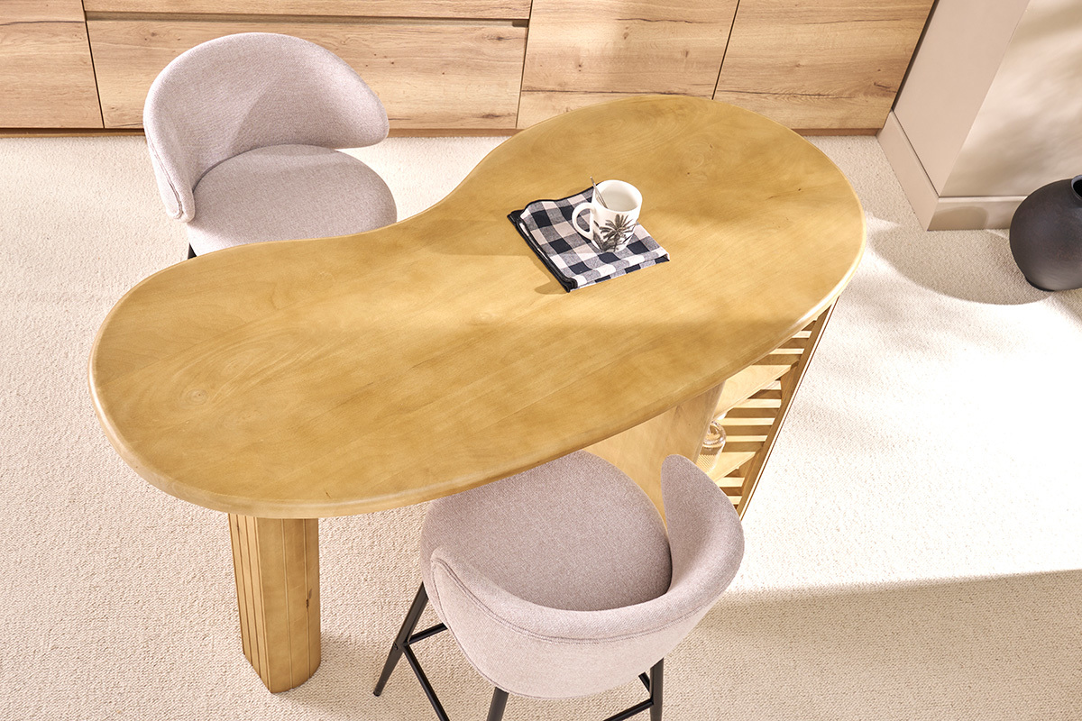 Tabourets de bar design en tissu effet velours textur� beige et m�tal noir (lot de 2) ROSALIE