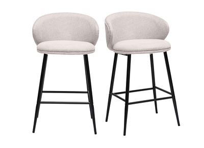 Tabourets de bar design en tissu effet velours textur&eacute; beige et m&eacute;tal noir (lot de 2) ROSALIE