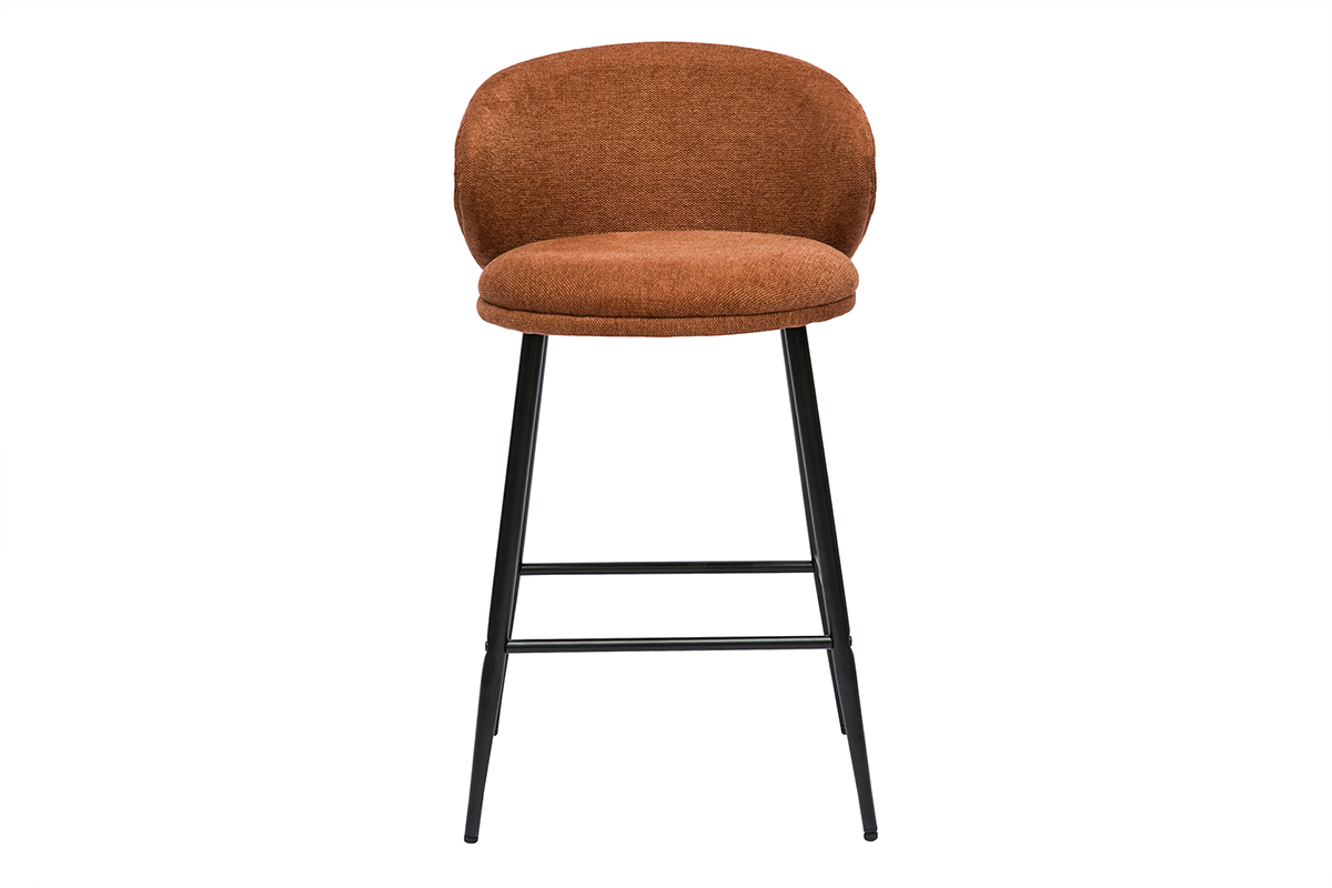 Tabouret de bar en tissu terre br�l�e et m�tal noir, vue de face.