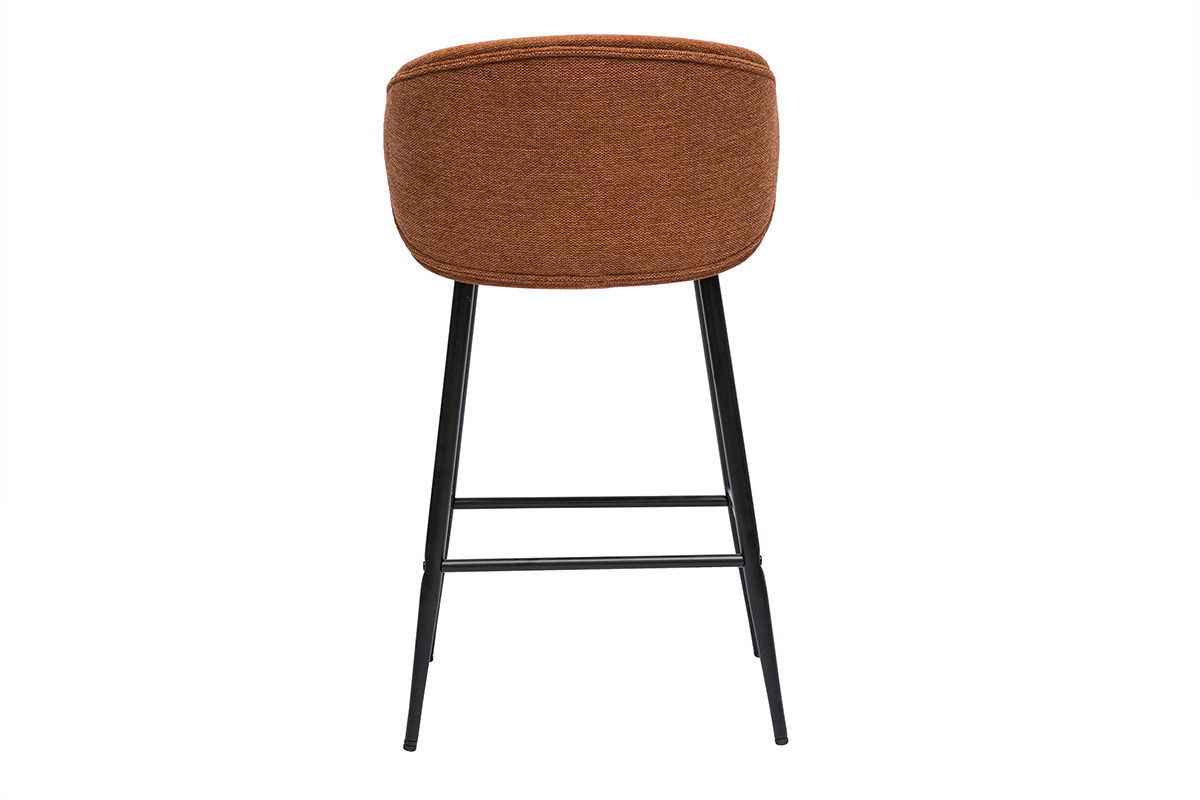 Tabouret de bar ROSALIE avec assise tissu terre br�l�e et pieds m�tal noir, vue arri�re.