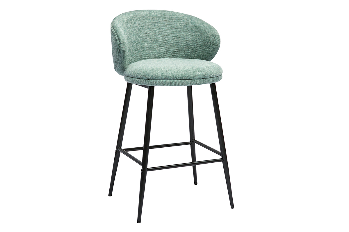 Tabourets de bar design en tissu effet velours textur� vert c�ladon et m�tal noir (lot de 2) ROSALIE
