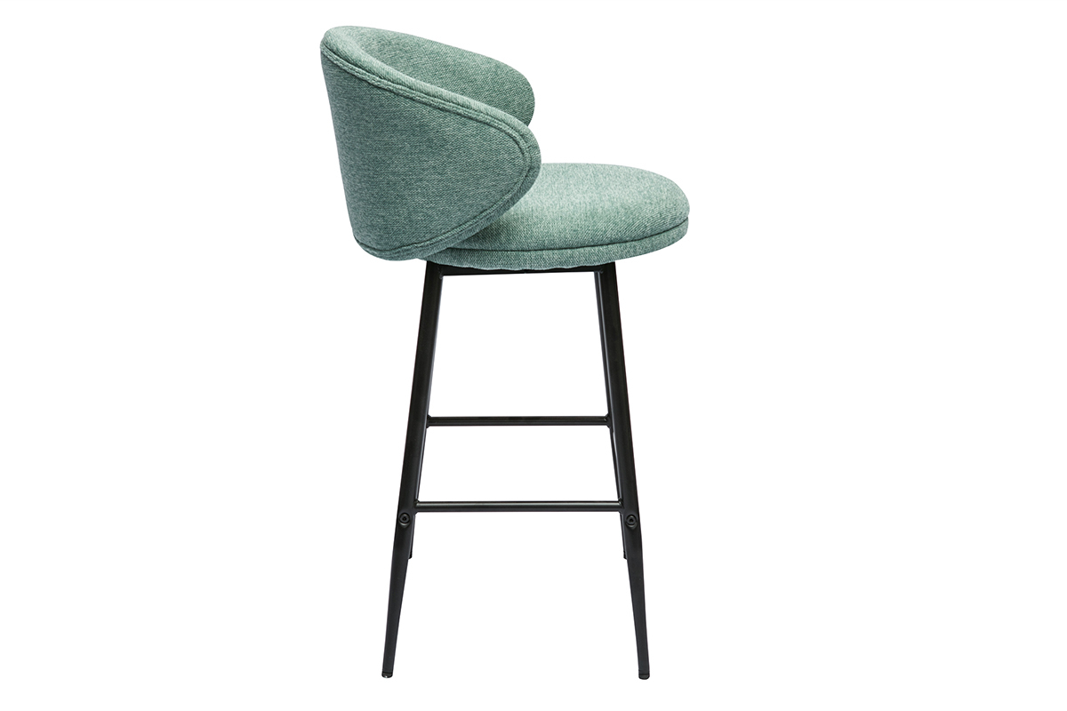 Tabourets de bar design en tissu effet velours textur� vert c�ladon et m�tal noir (lot de 2) ROSALIE