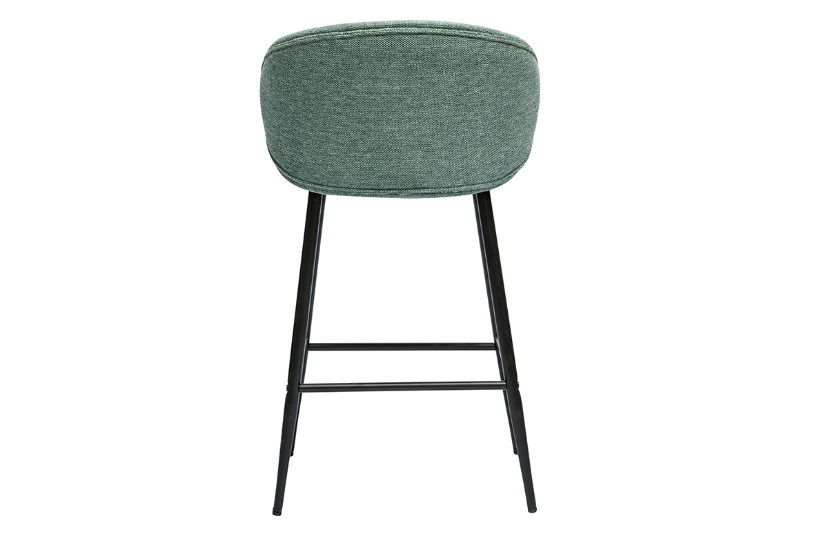 Tabourets de bar design en tissu effet velours textur� vert c�ladon et m�tal noir (lot de 2) ROSALIE