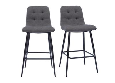 Tabourets de bar design en tissu gris et m&eacute;tal H65 cm (lot de 2) ESCAPE