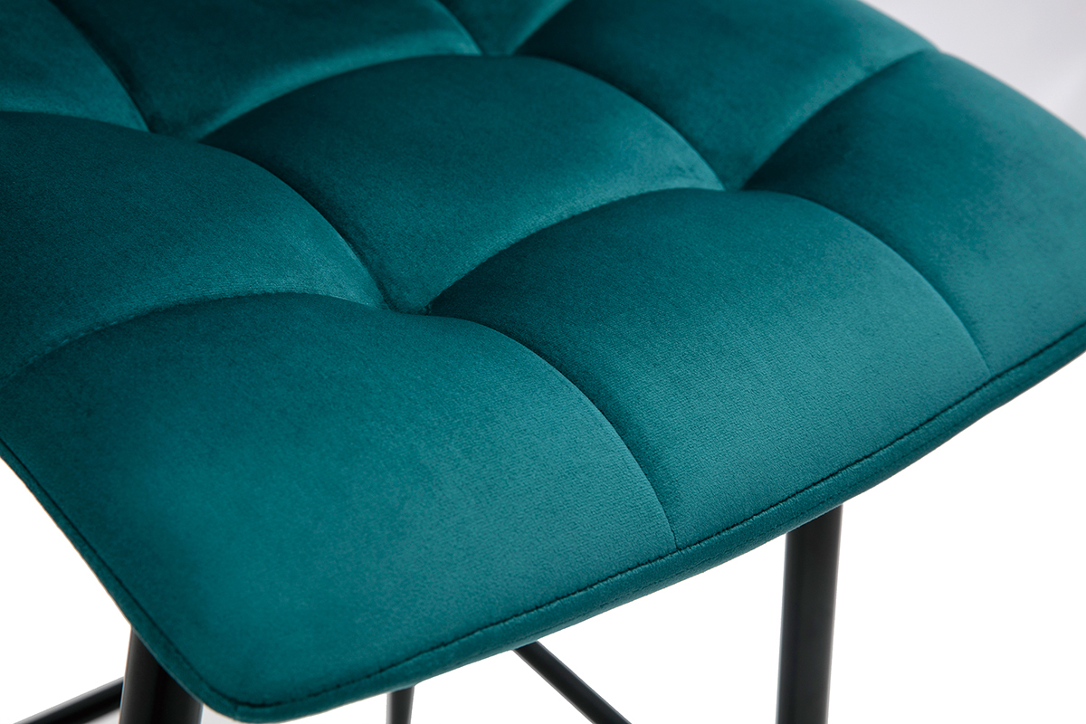 Tabourets de bar design en velours bleu p�trole H65 cm (lot de 2) MAXWELL