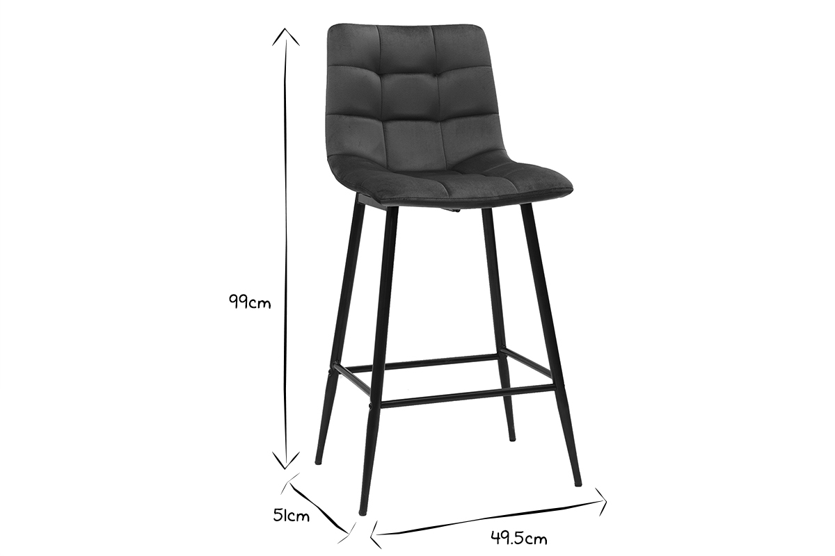 Tabourets de bar design en velours bleu p�trole H65 cm (lot de 2) MAXWELL