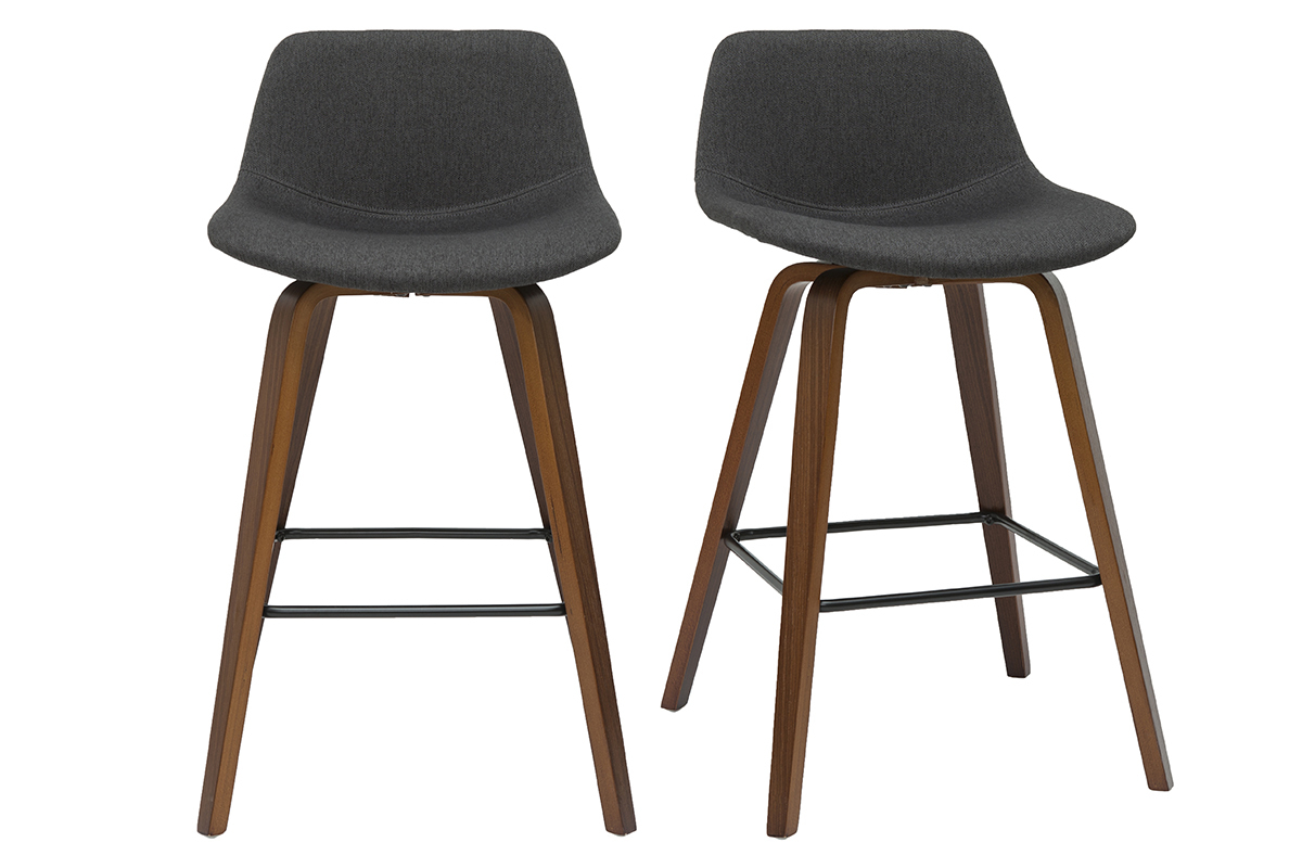 Tabourets de bar design gris fonc� et noyer H65 cm (lot de 2) NONIE