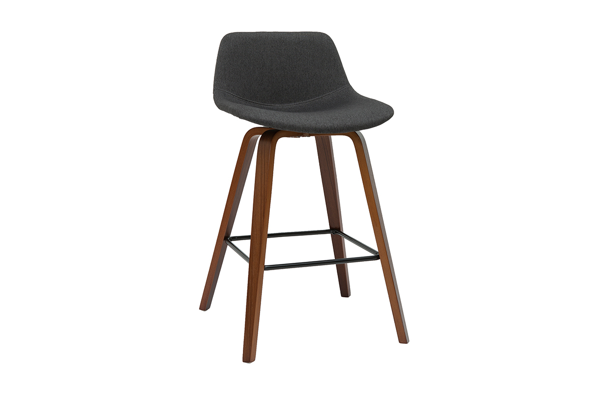 Tabourets de bar design gris fonc� et noyer H65 cm (lot de 2) NONIE
