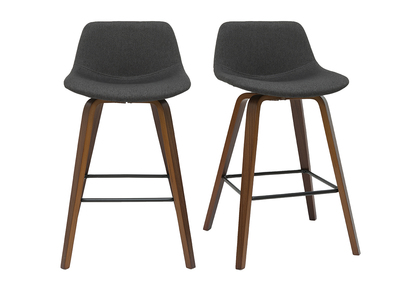 Tabourets de bar design gris fonc&eacute; et noyer H65 cm (lot de 2) NONIE