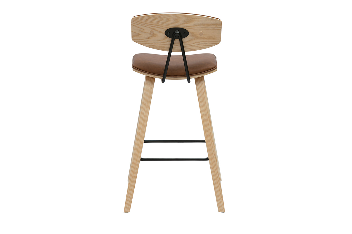 Tabouret de bar marron et bois clair VASCO, vue arri�re.