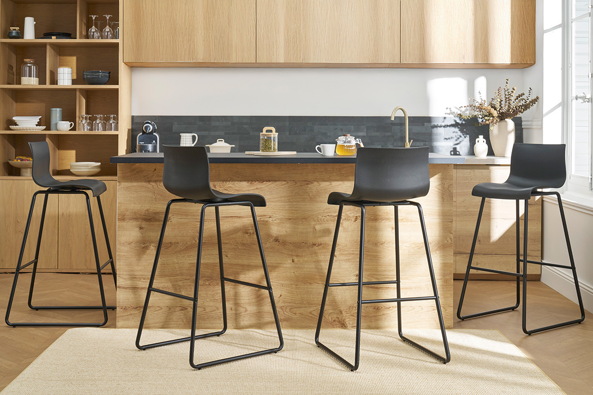 Tabourets de bar design noir 76 cm (lot de 2) ONA