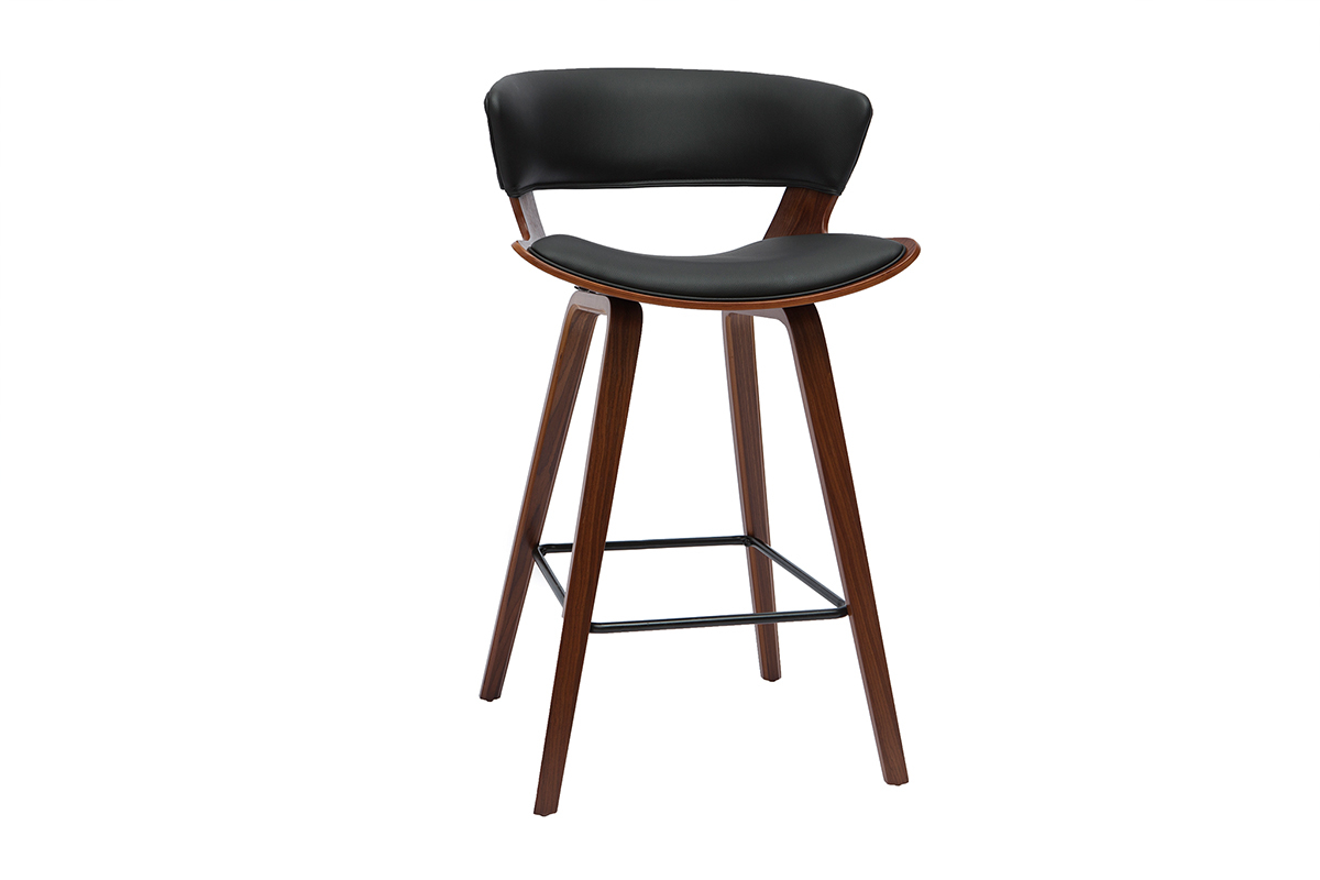 Tabourets de bar design noir et bois fonc� H65 cm (lot de 2) SYRAH