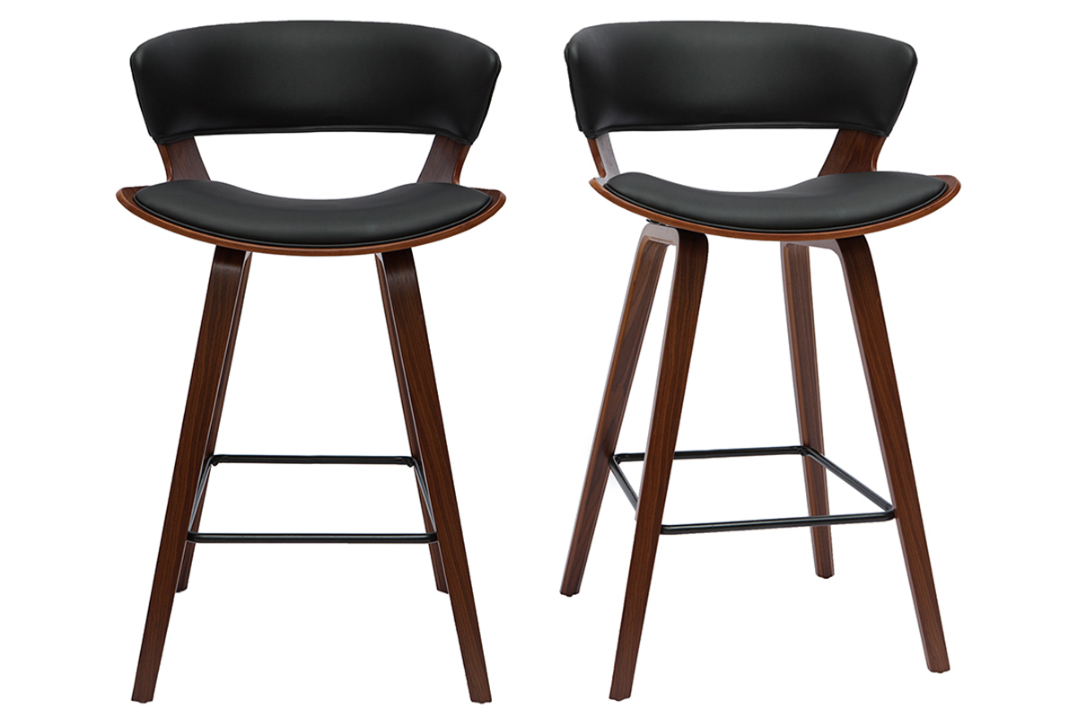 Tabourets de bar design noir et bois fonc� H65 cm (lot de 2) SYRAH