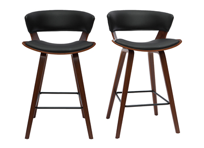 Tabourets de bar design noir et bois fonc&eacute; H65 cm (lot de 2) SYRAH