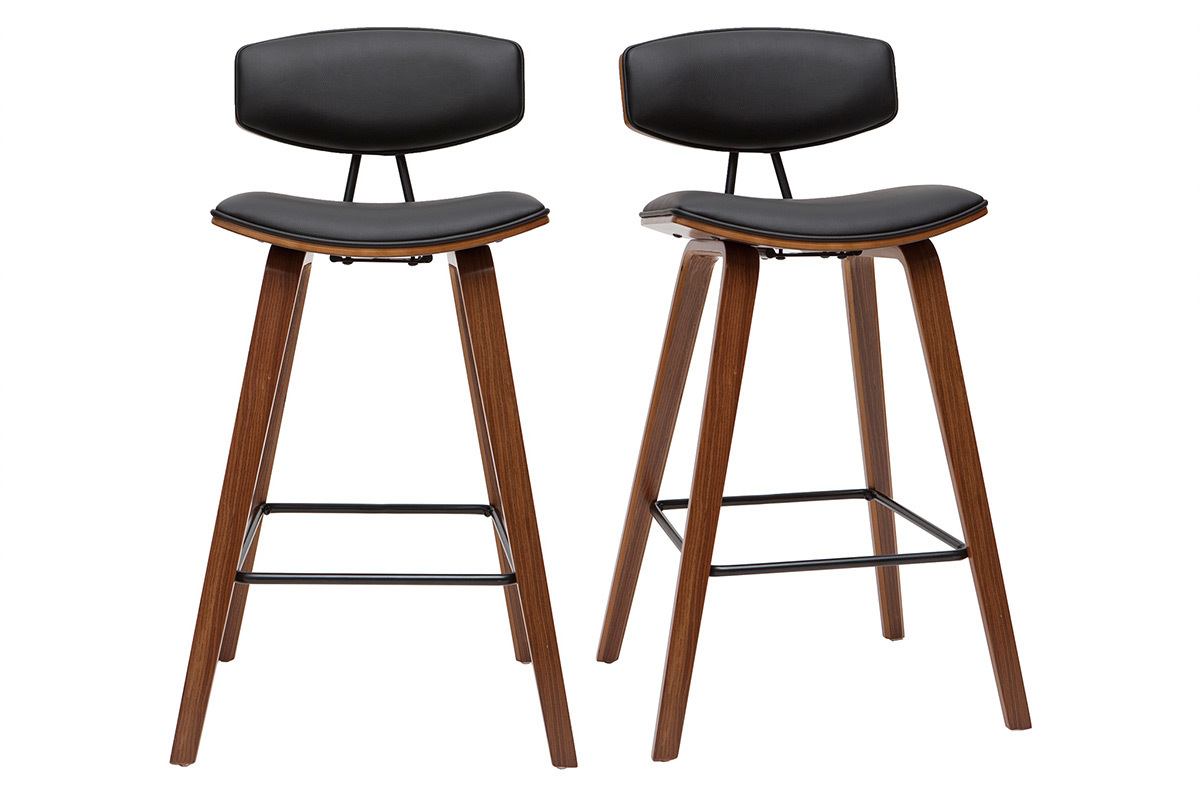 Tabourets de bar design noir et bois fonc� H69 cm (lot de 2) VASCO