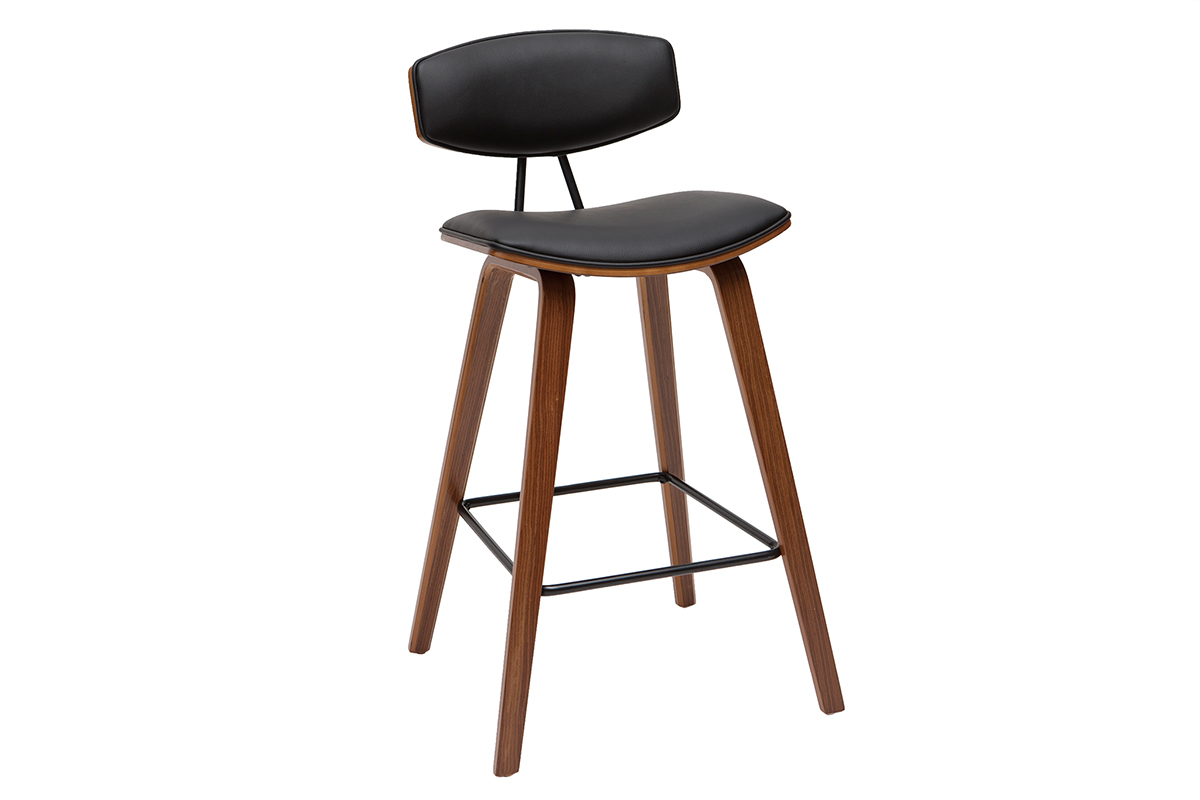 Tabourets de bar design noir et bois fonc� H69 cm (lot de 2) VASCO
