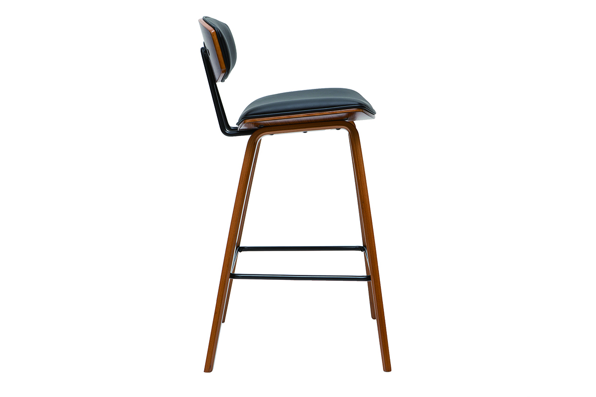 Tabourets de bar design noir et bois fonc� H69 cm (lot de 2) VASCO