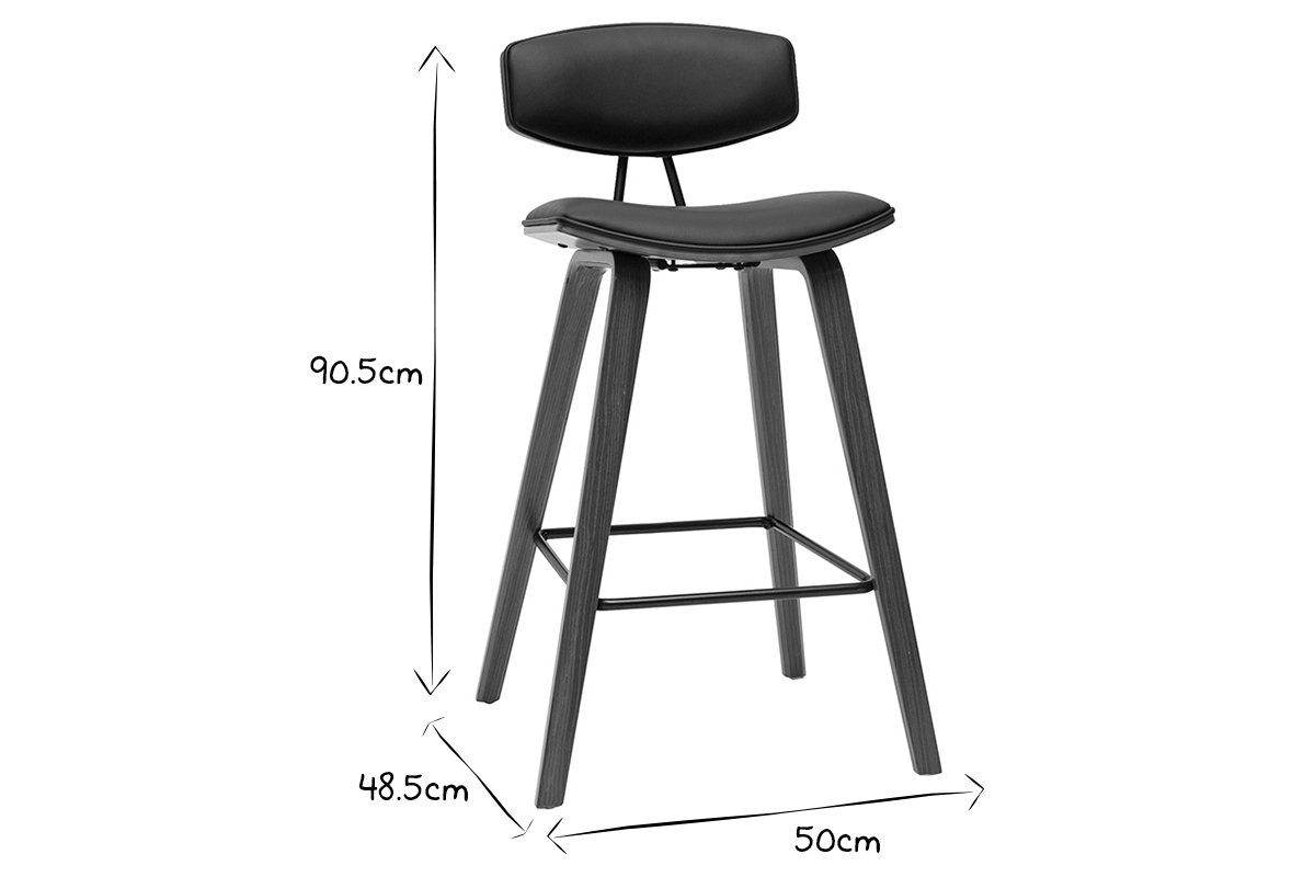 Tabourets de bar design noir et bois fonc� H69 cm (lot de 2) VASCO