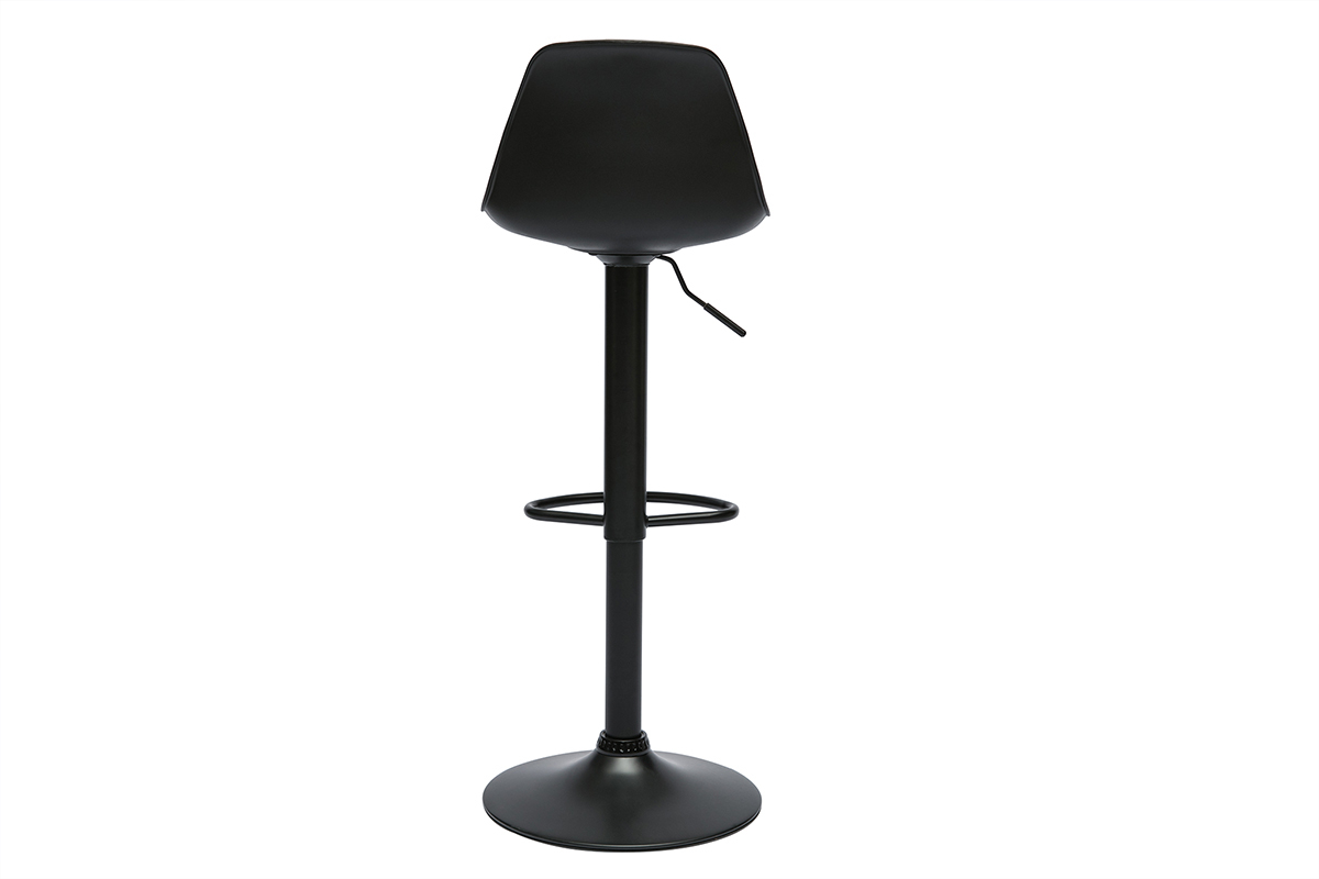 Tabouret de bar noir STEEVY vu de dos avec pi�tement r�glable et repose-pied.