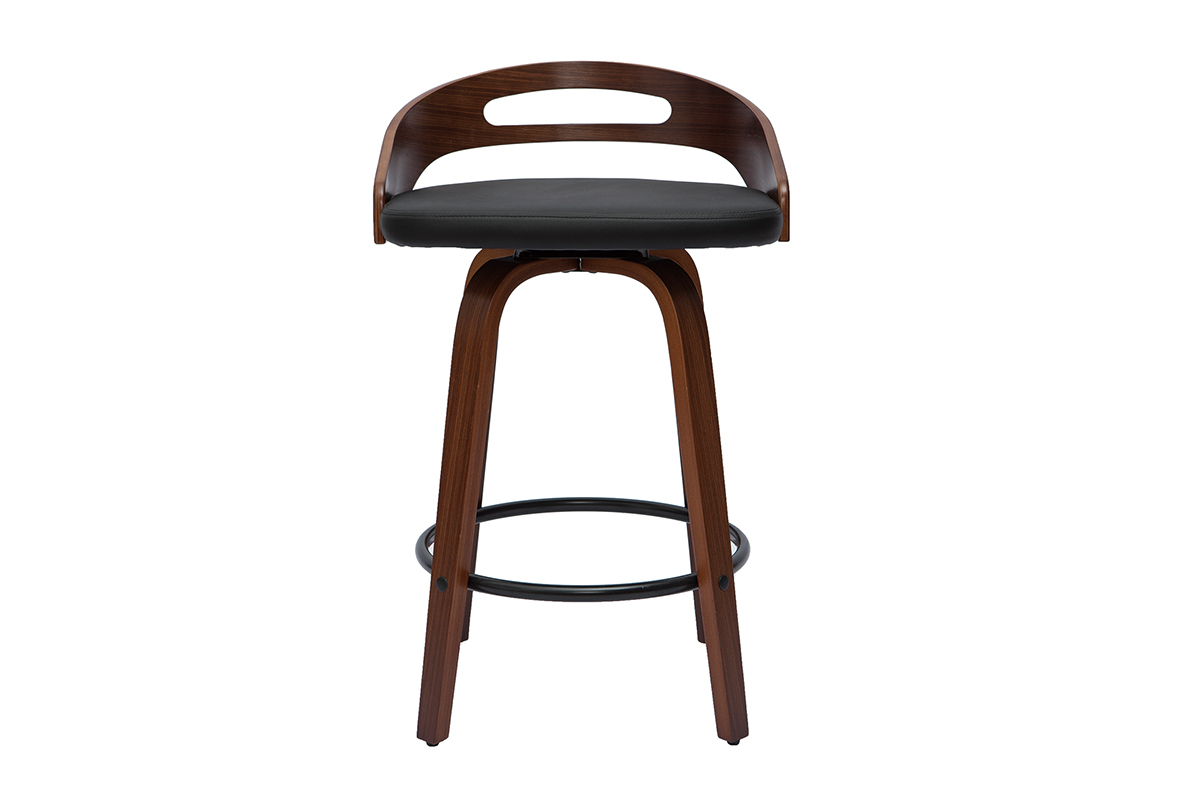 Tabourets de bar design noirs et bois fonc� 65cm (lot de 2) MANO