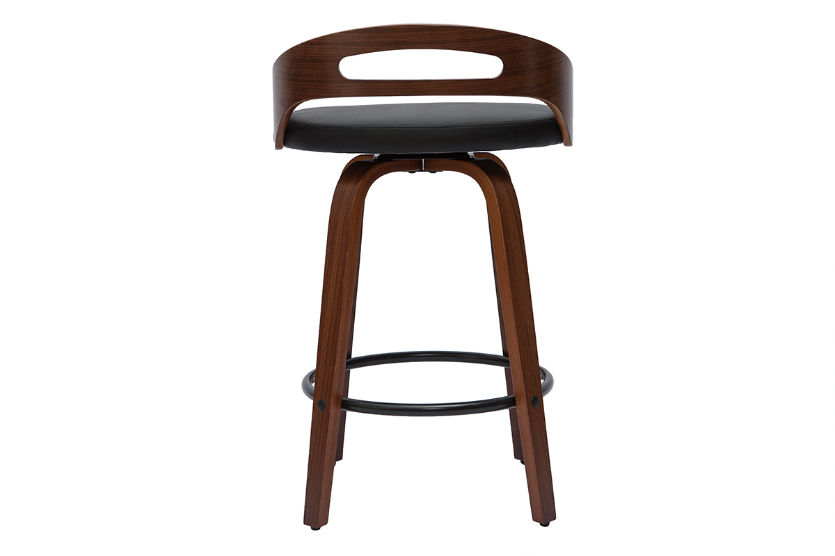 Tabourets de bar design noirs et bois fonc� 65cm (lot de 2) MANO