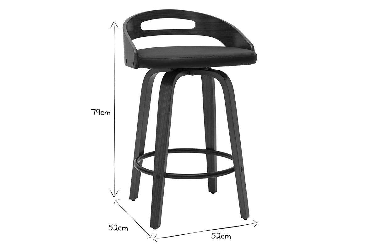 Tabourets de bar design noirs et bois fonc� 65cm (lot de 2) MANO