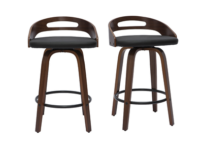 Tabourets de bar design noirs et bois fonc&eacute; 65cm (lot de 2) MANO