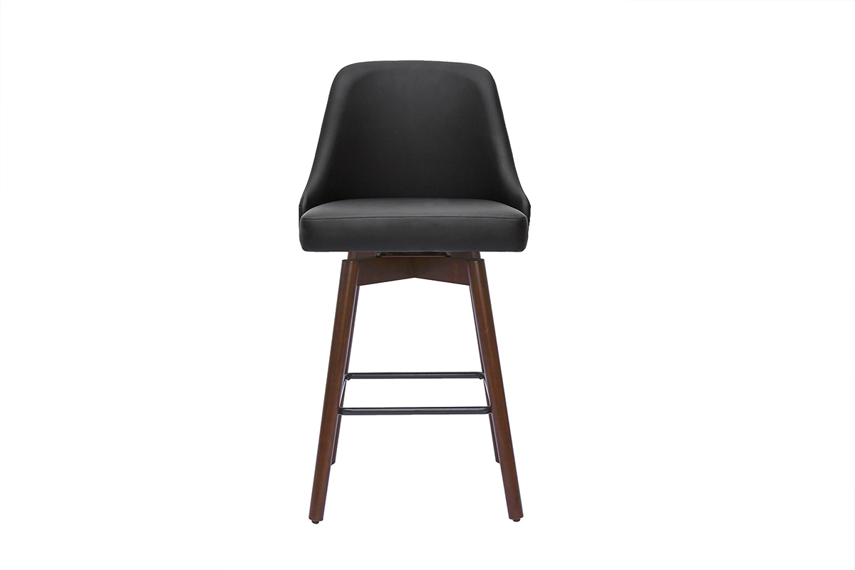 Tabourets de bar design pivotants 360� noir et noyer H65 (lot de 2) HASTA