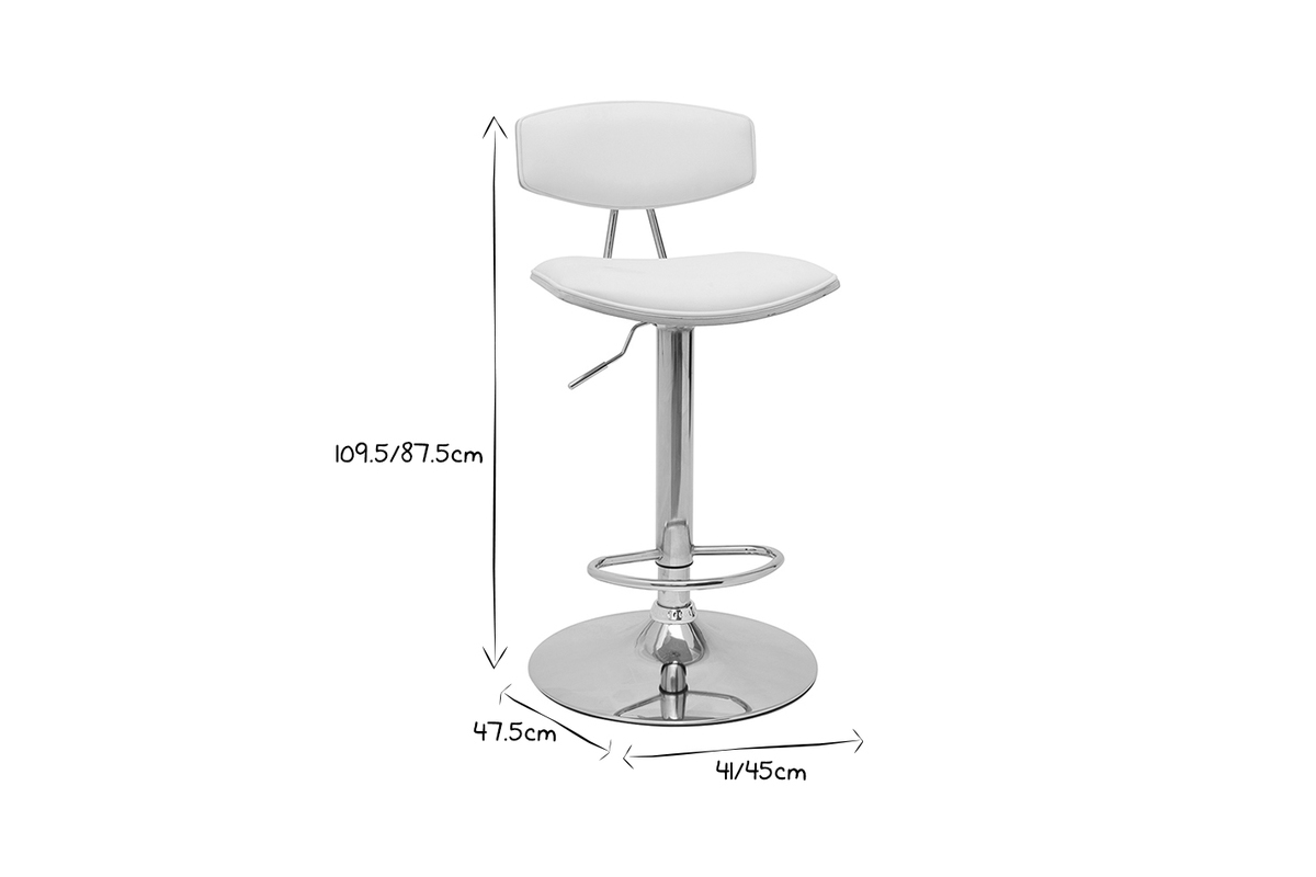 Dimensions d'un tabouret de bar design en noir et blanc avec hauteur r�glable.