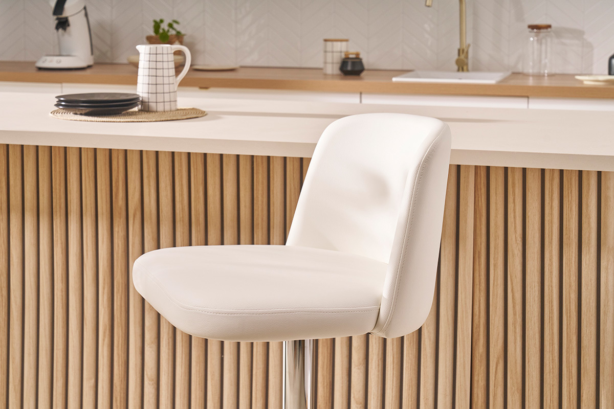 Tabourets de bar design r�glables blancs (lot de 2) MONTI
