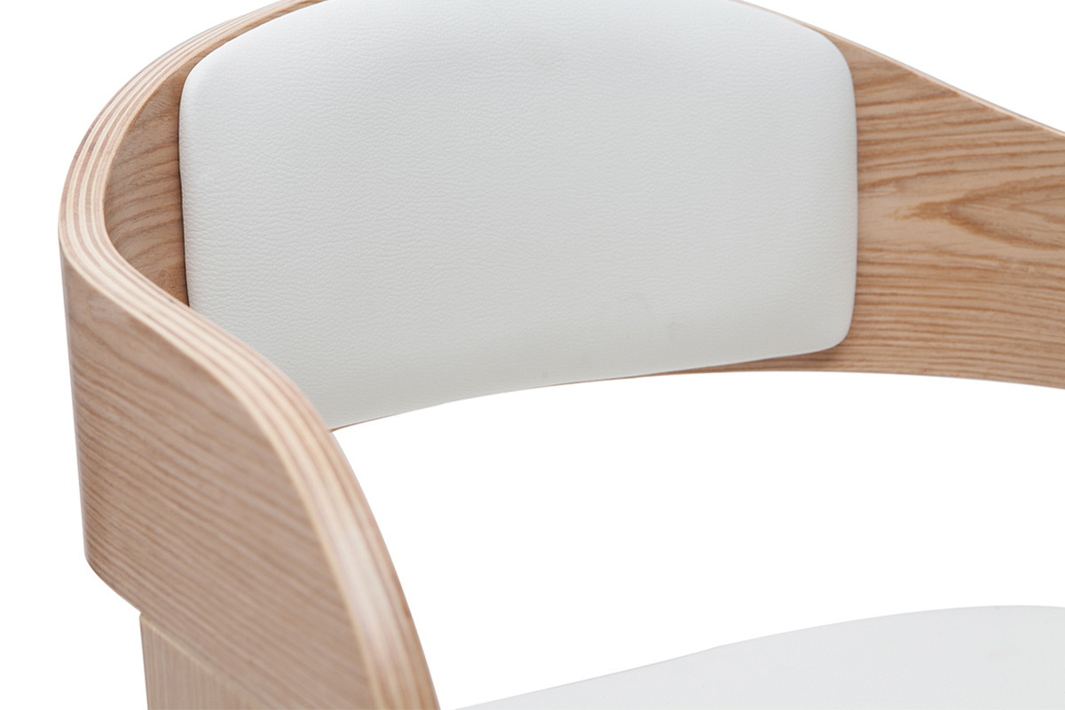 Tabourets de bar design r�glables en polyur�thane blanc et bois clair (lot de 2) EUSTACHE