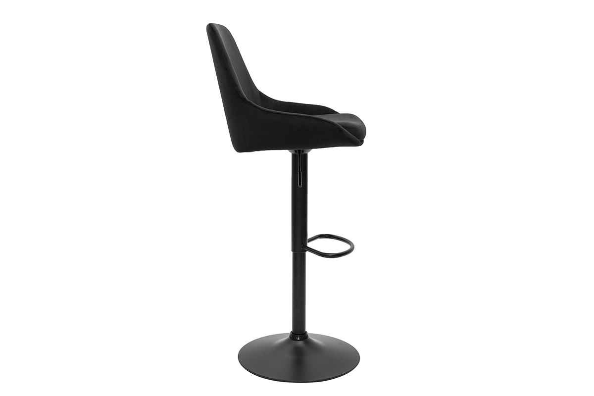 Tabourets de bar design r�glables en tissu velours noir et m�tal noir 360� (lot de 2) HOLO