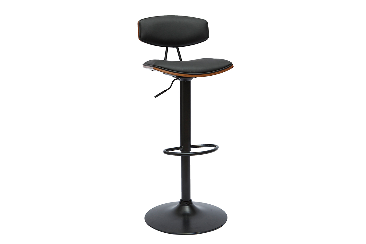 Tabourets de bar design r�glables noir et bois fonc� (lot de 2) VASCO
