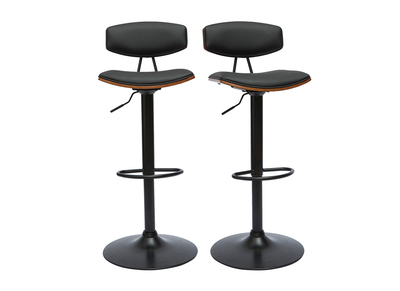 Tabourets de bar design r&eacute;glables noir et bois fonc&eacute; (lot de 2) VASCO