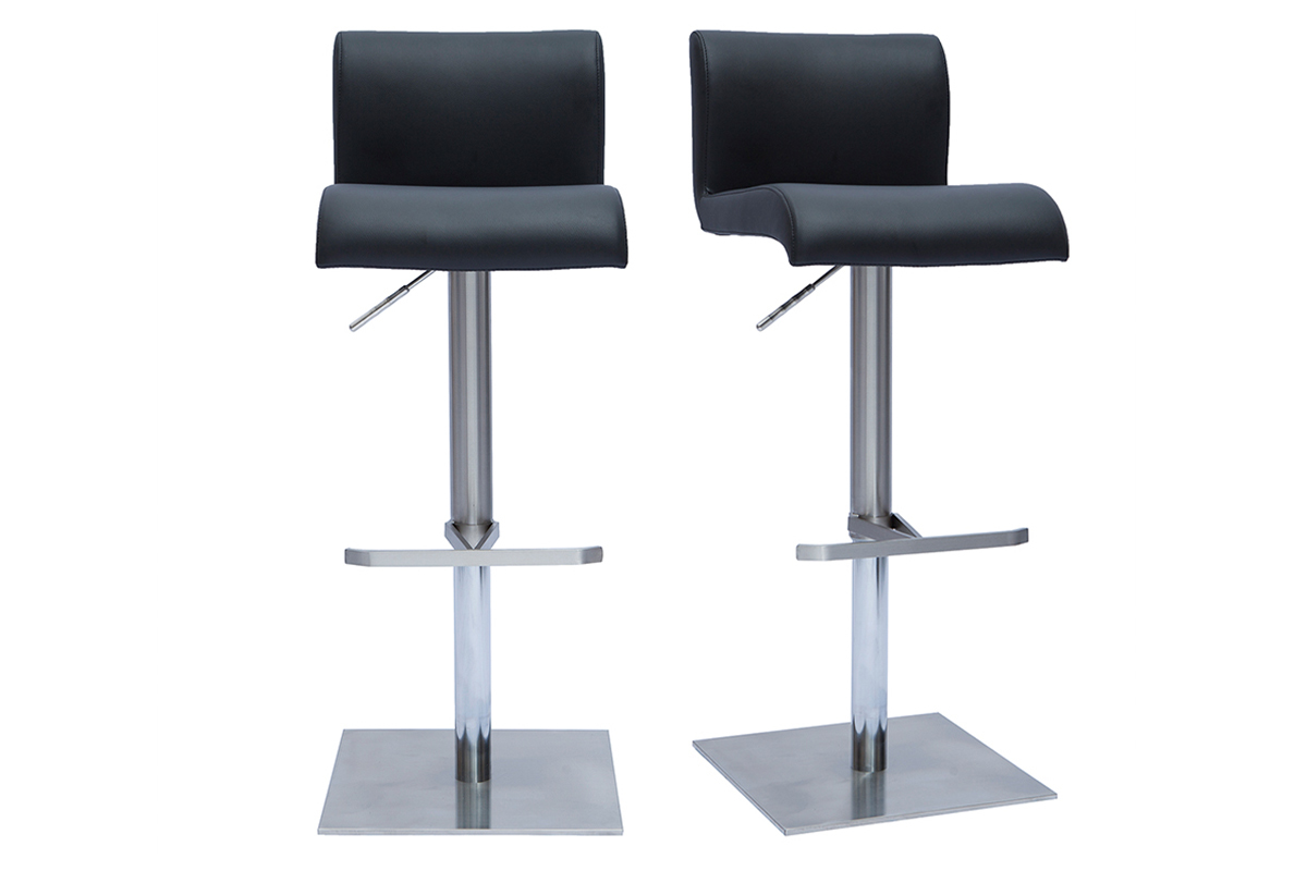 Tabourets de bar design r�glables noir et inox bross� (lot de 2) SHEINA