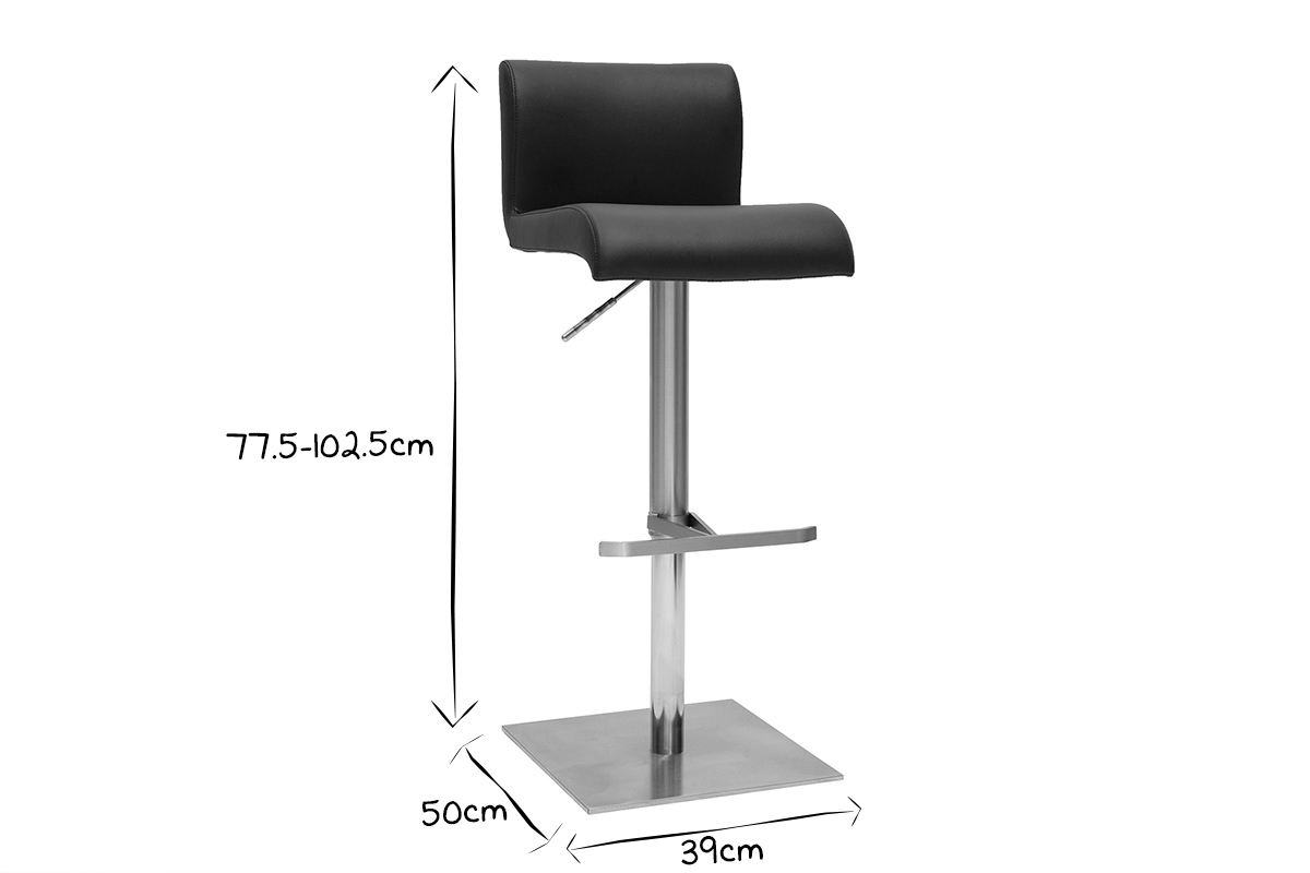 Tabourets de bar design r�glables noir et inox bross� (lot de 2) SHEINA