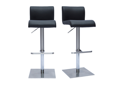 Tabourets de bar design r&eacute;glables noir et inox bross&eacute; (lot de 2) SHEINA