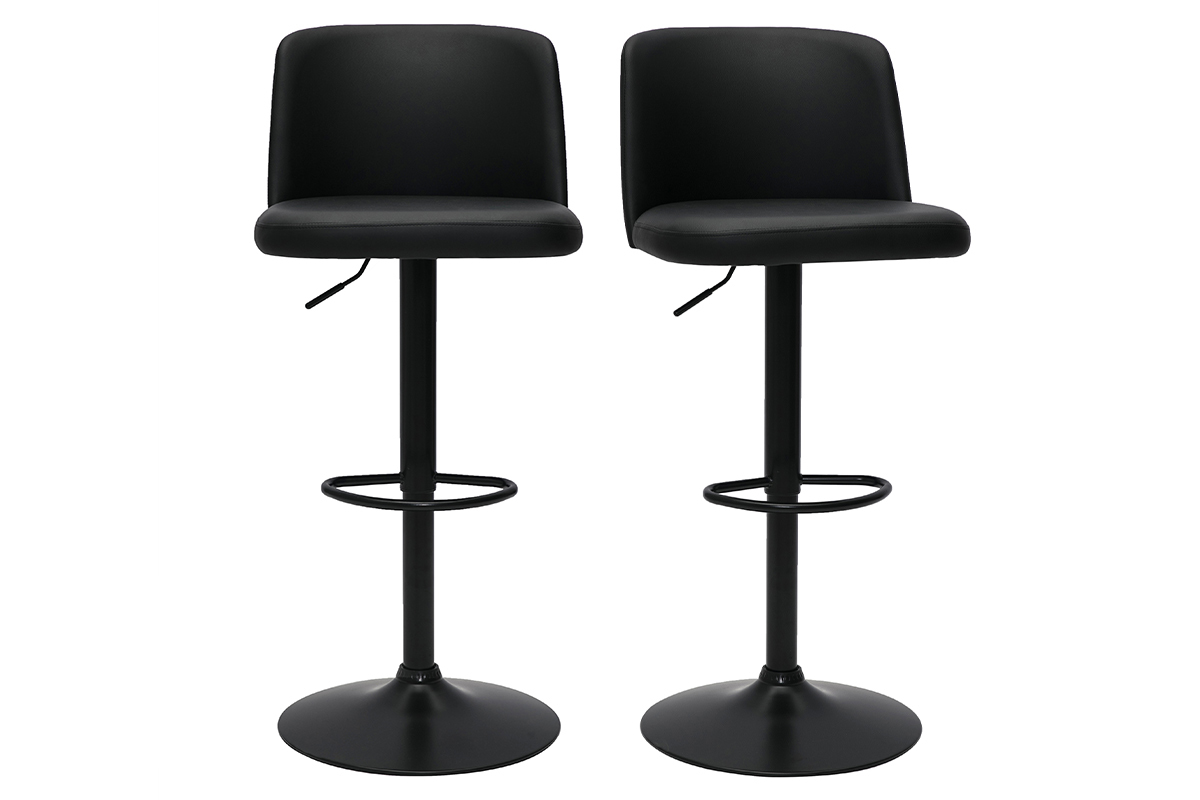 Tabourets de bar design r�glables noirs et m�tal noir (lot de 2) MONTI